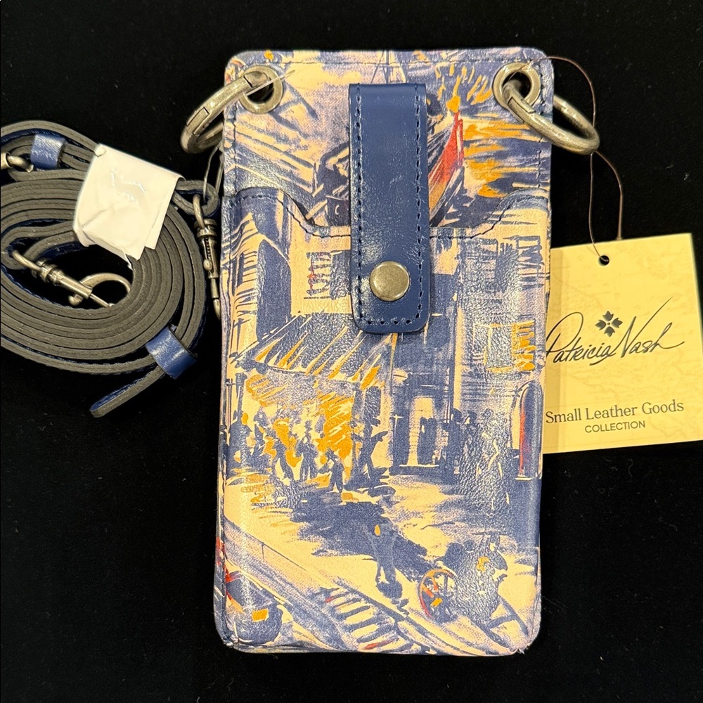 Patricia Nash Artistic Blue Leather Phone Holster